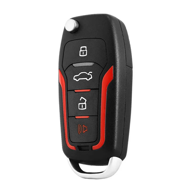 One-way car alarm system with red and frosted black casing, includes two remote controls for 3000 metre vehicle security