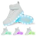 Pair of black high-top sneakers with illuminated LED lights and Velcro strap.