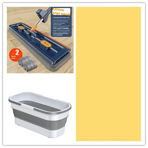 Large flat mop with 360 rotating head and stainless steel extended handle for home floor cleaning