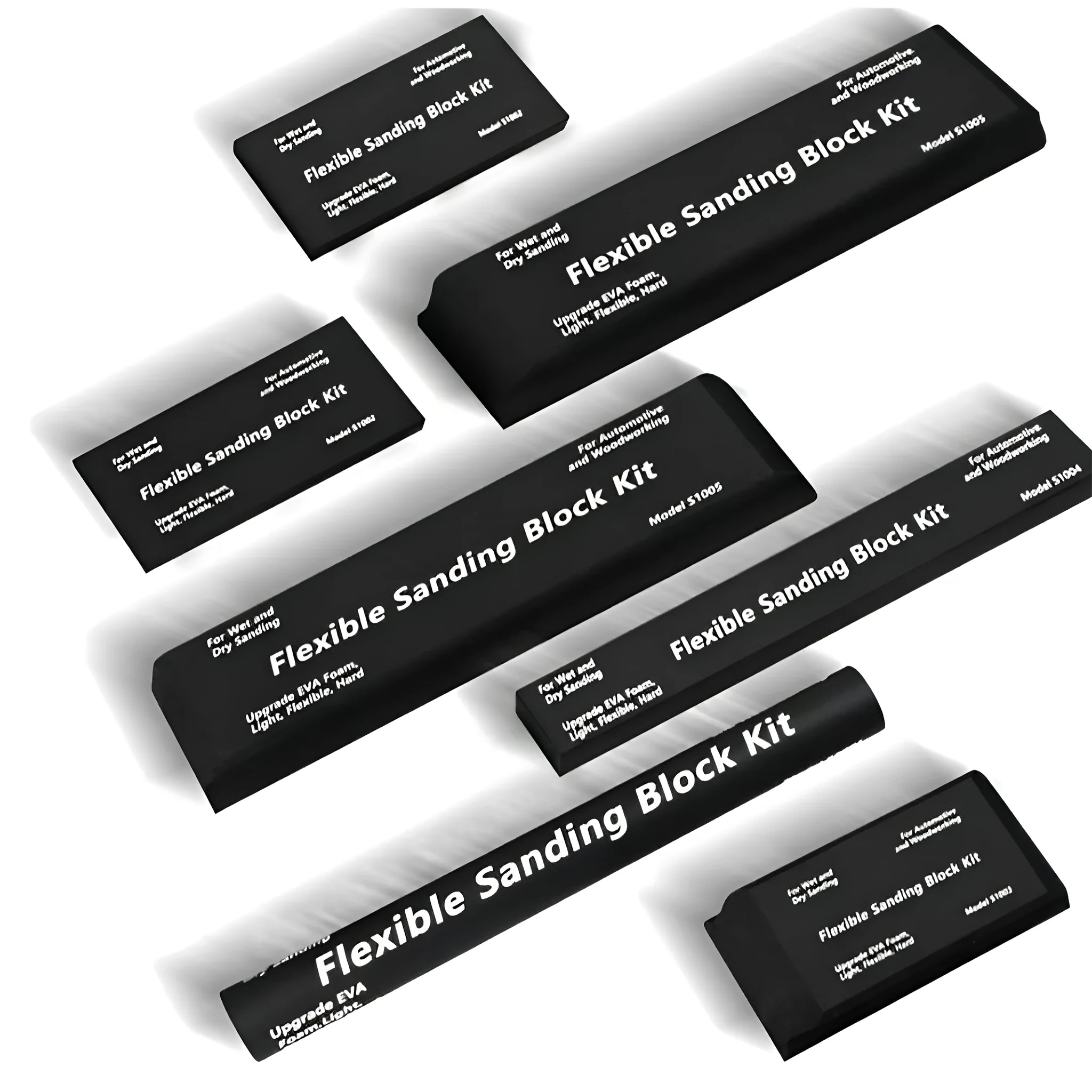 Set of seven black metal frosted blocks for craft and modelling work.