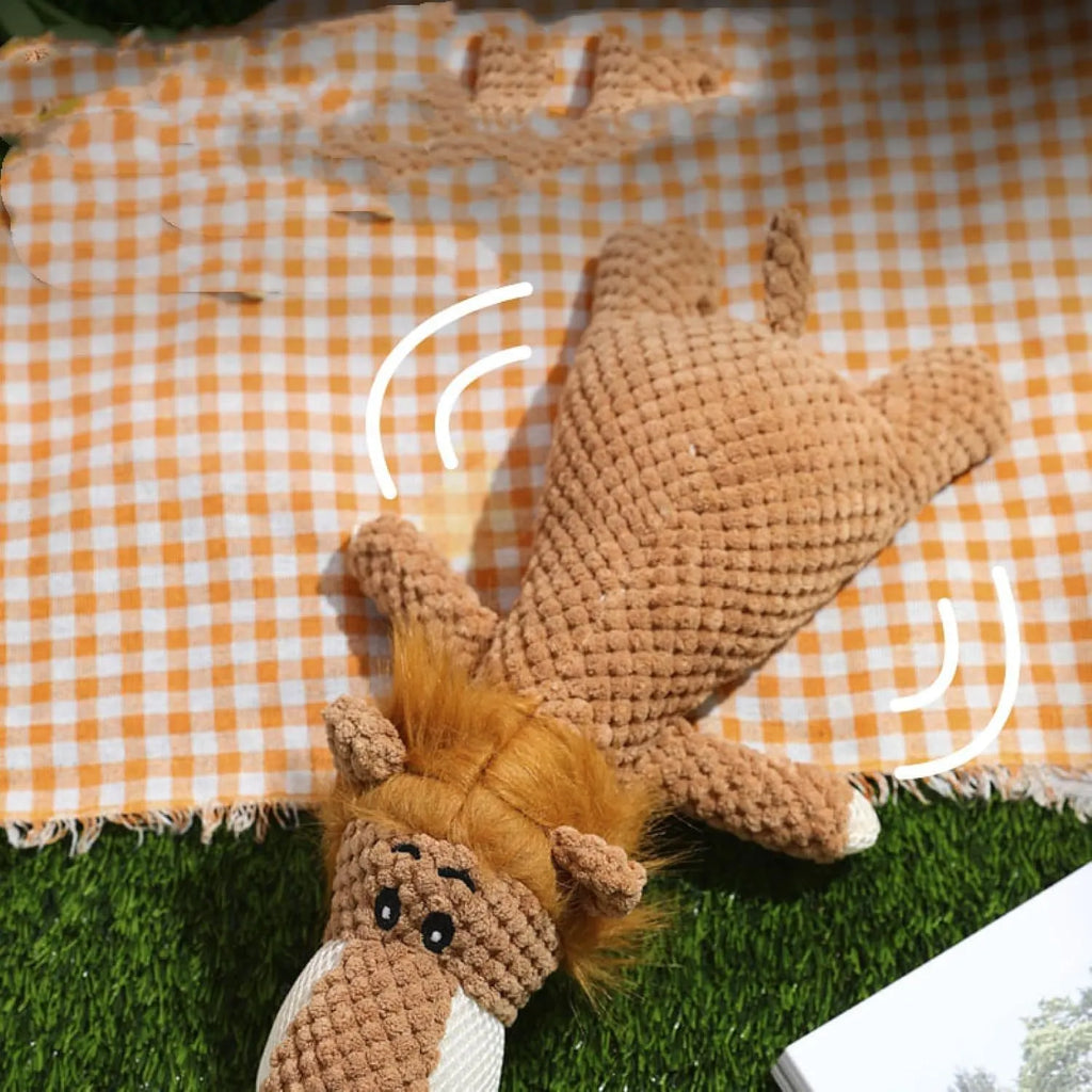 Corn cob shaped plush dog chew toy with textured kernels and squeaker