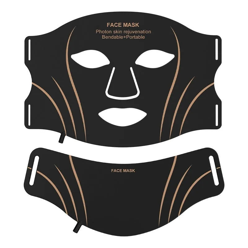 Black and gold hard shell IPL LED photon facial beauty mask with headband and touch screen.