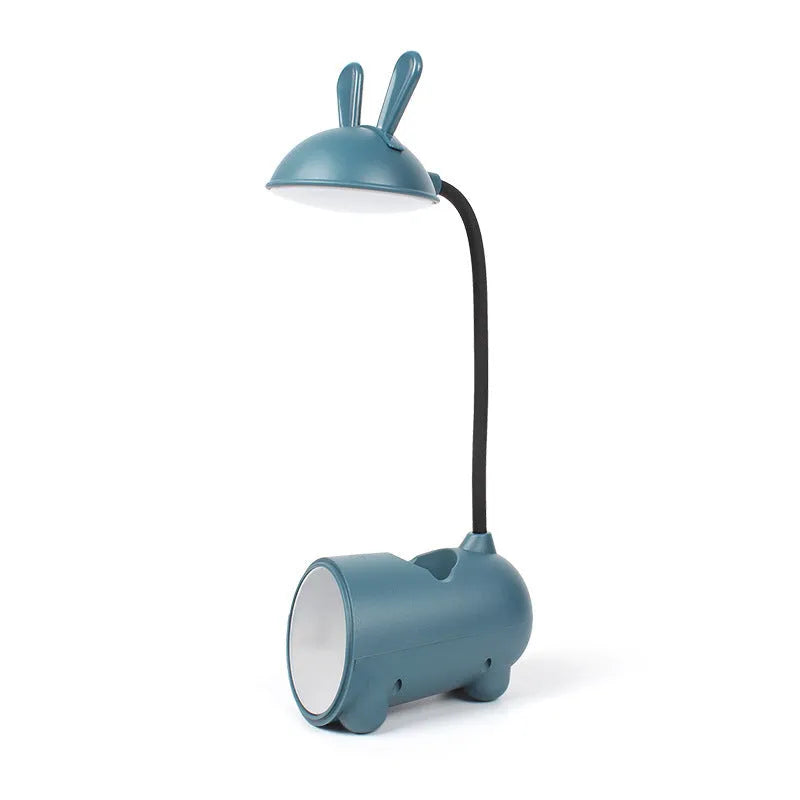 Cartoon-style USB desk lamp with integrated pen container in modern simplicity design