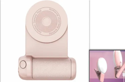 Black magnetic phone holder with ergonomic camera-style grip showing rotatable stand function