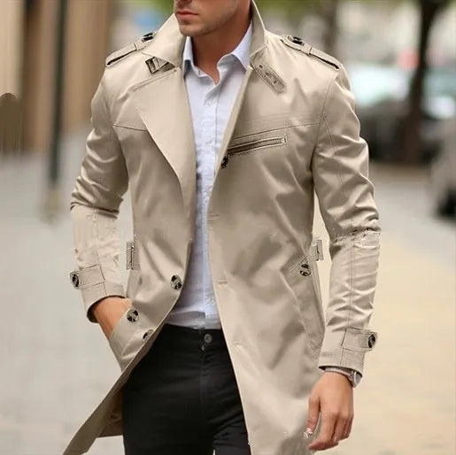 Men's plus size lapel collar casual jacket in autumn colours with side seam pockets