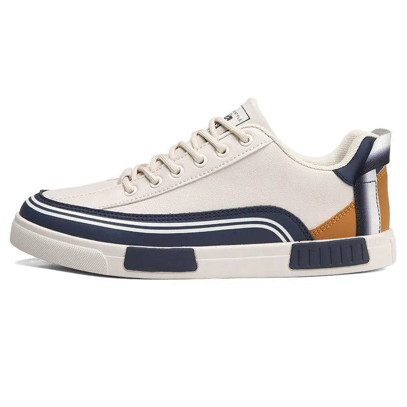 Men's white and green canvas casual shoes with mesh panels and a flat heel.