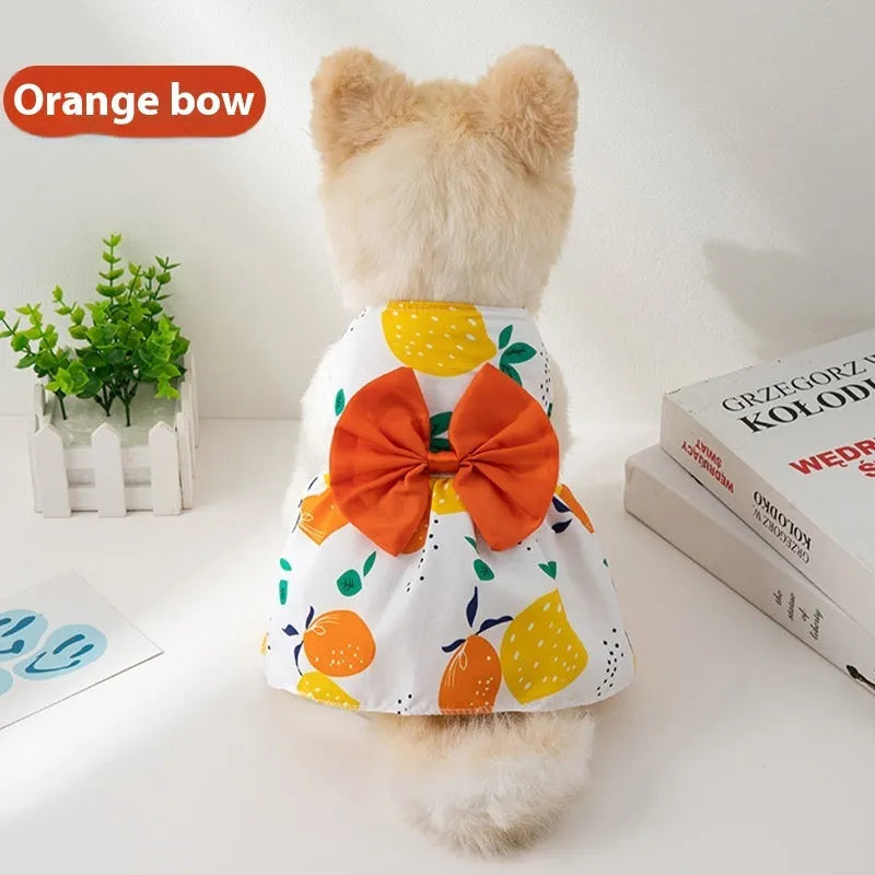 Ultra-thin floral butterfly knot princess pet dress for dogs and cats in summer colours