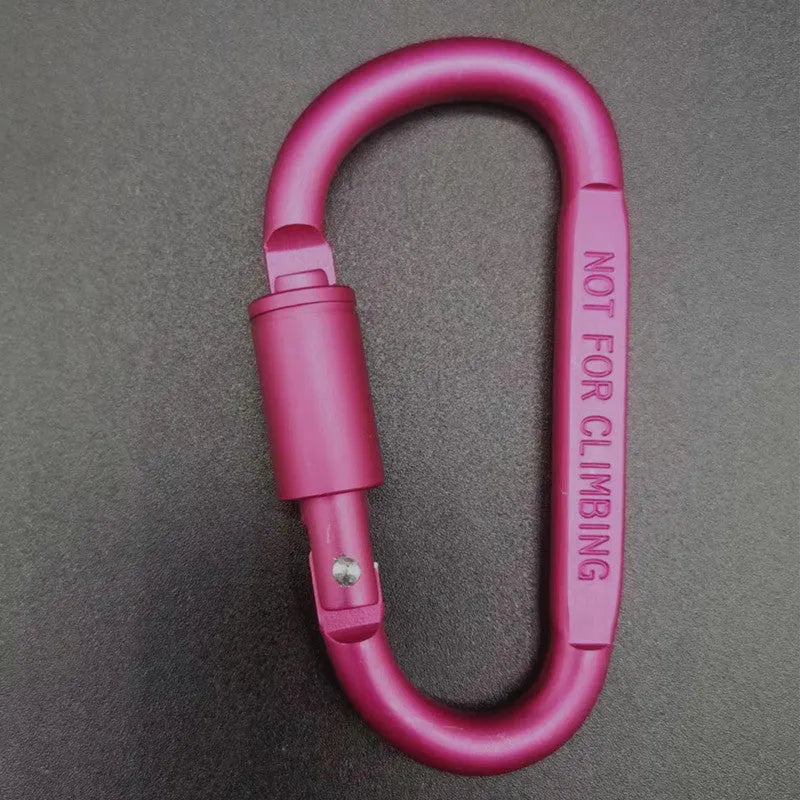 Aluminium D-type locking carabiner showing 8cm flat measurement in various colour options