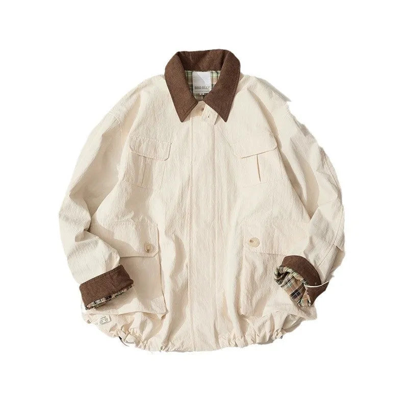Green and apricot casual jacket with side seam pockets, long sleeves, and solid pattern