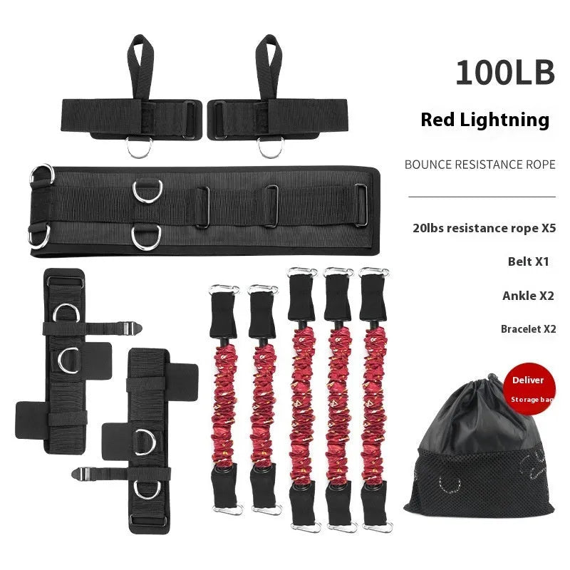 Fitness bounce chest expander elastic training belt with colour-coded resistance sleeves