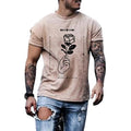 Plus size men's cotton t-shirt with rose print in green, loose crew neck, plain pattern hedging style