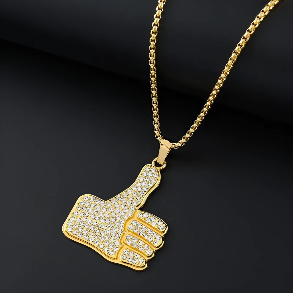 Geometric gold-colour alloy pendant necklace with zircon stones
