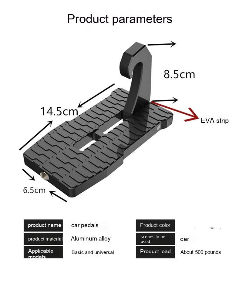 Foldable aluminium car side door auxiliary ladder pedal for roof rack access