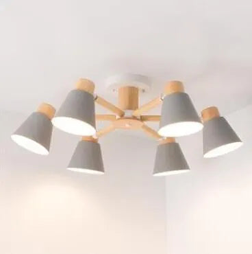 Nordic macaron ceiling pendant lamp with ironwood frame in multiple head configurations