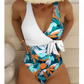 Women's high waist one-piece bikini in printed pattern with quick-dry polyester fabric