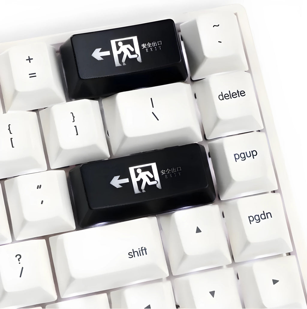 Emergency exit icon keyboard key cap with transparent design for backspace or enter key replacement