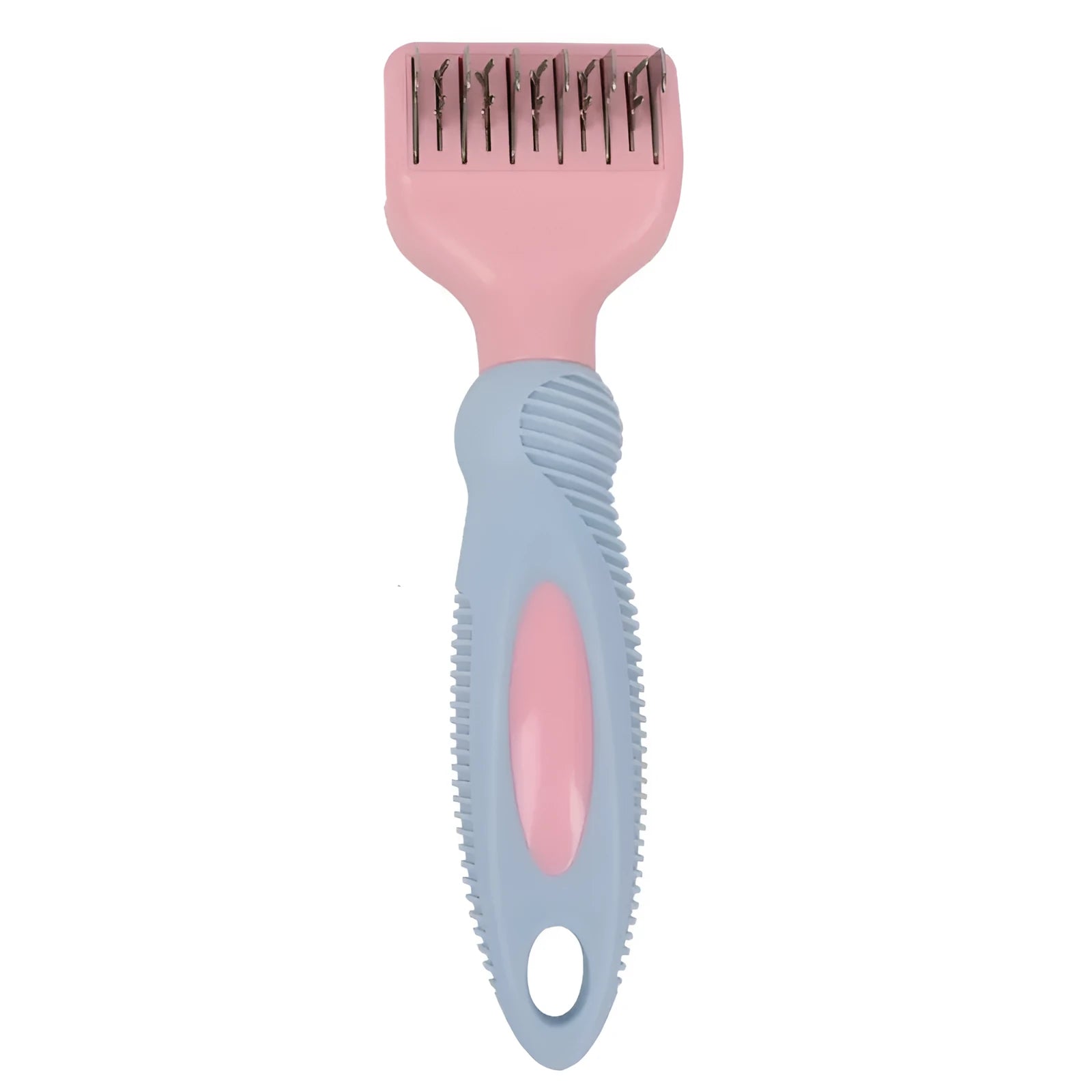 Stainless steel pet grooming comb with massage function in pink or purple colour