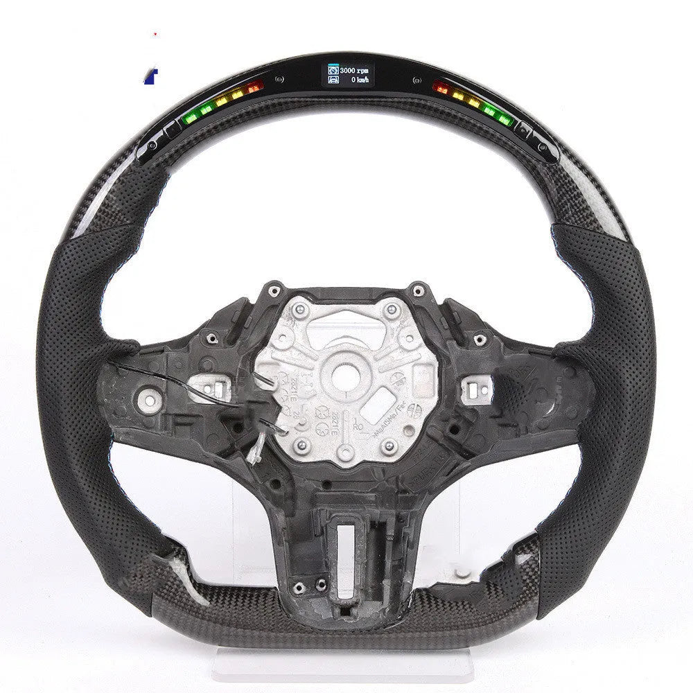 Black carbon fibre BMW steering wheel with LED controls and heating function
