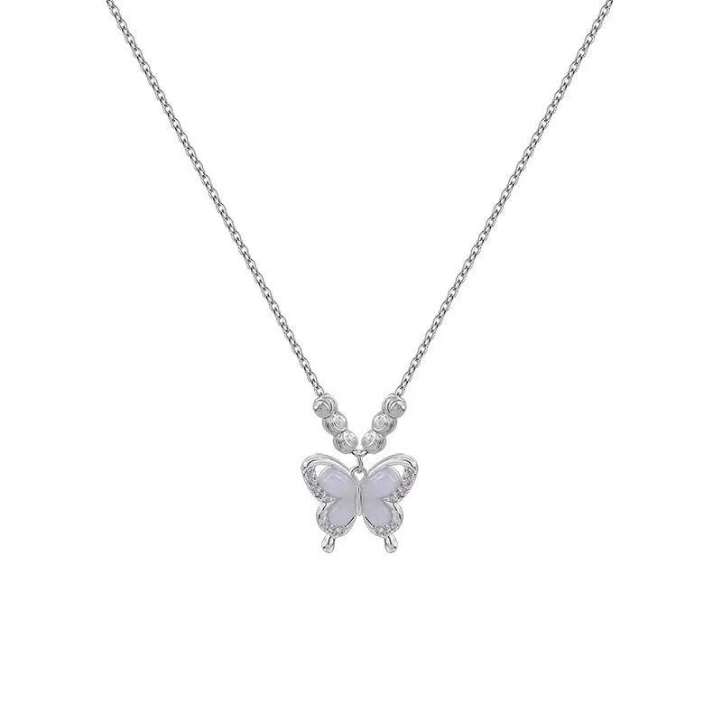 Women's silver butterfly necklace with animal pendant on adjustable 41-50cm cross chain