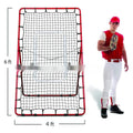 Red portable baseball training net with metal frame, adjustable 4x6FT size