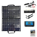 Black 40W monocrystalline solar folding bag panel shown folded to its compact size.