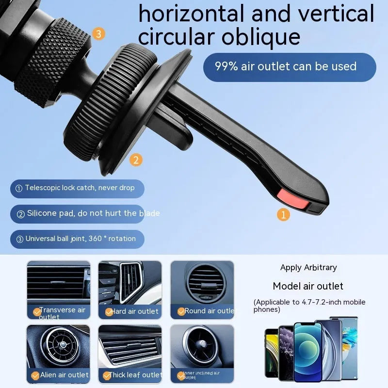 Invisible aluminum alloy car air vent mobile phone holder bracket in black colour
