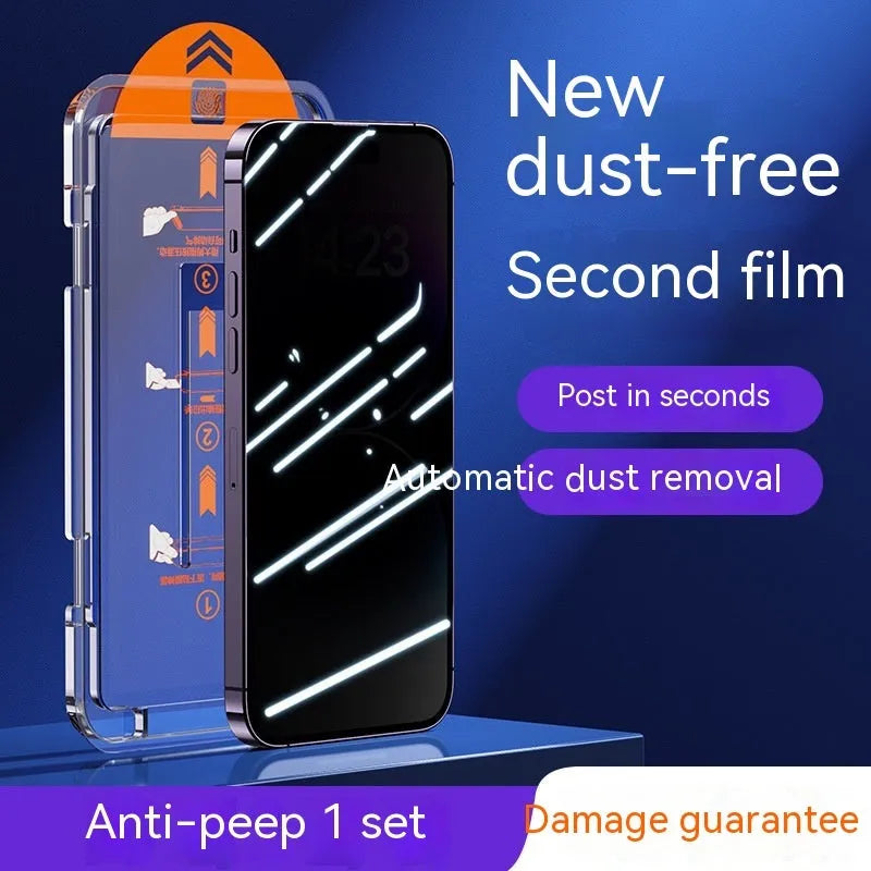 iPhone tempered glass privacy screen protector with dust-free peephole and anti fingerprint coating