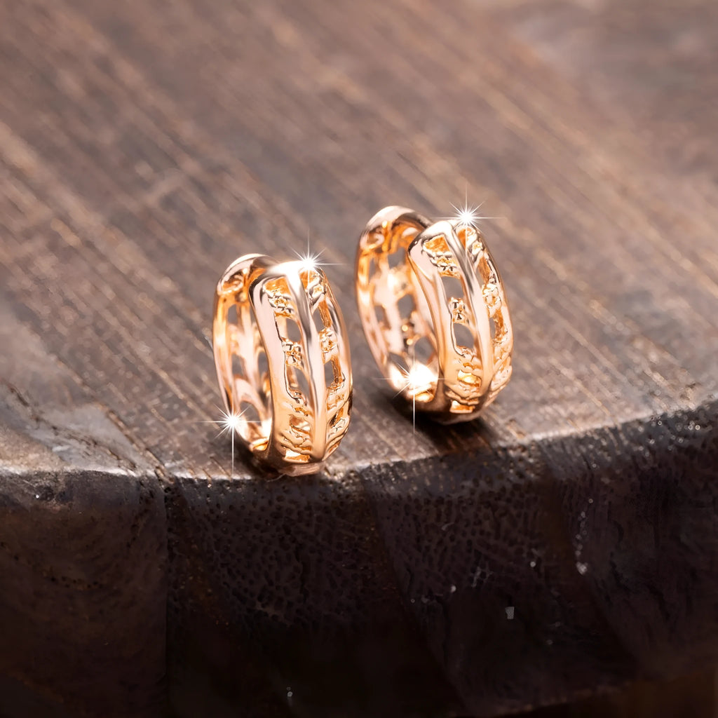 Rose gold hollowed out leaf and heart shape copper earrings for women