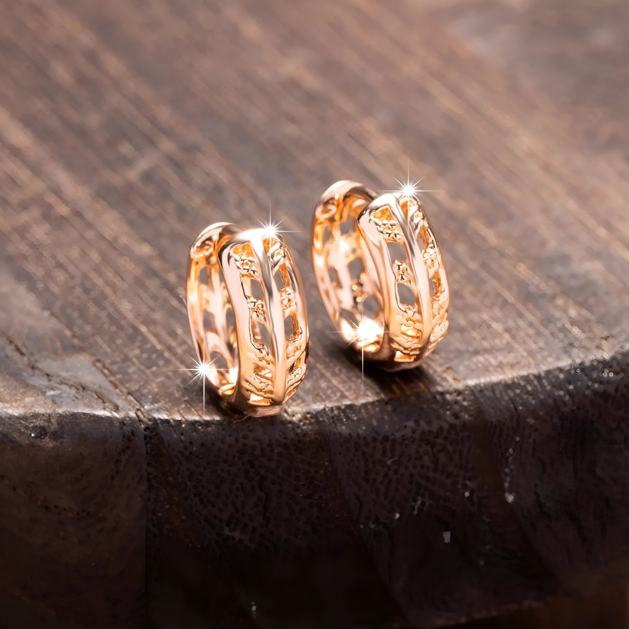 Rose gold hollowed out leaf and heart shape copper earrings for women