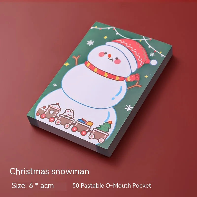 Christmas cartoon sticky notes stationery book with holiday designs including elf, gift, sled and Santa Claus