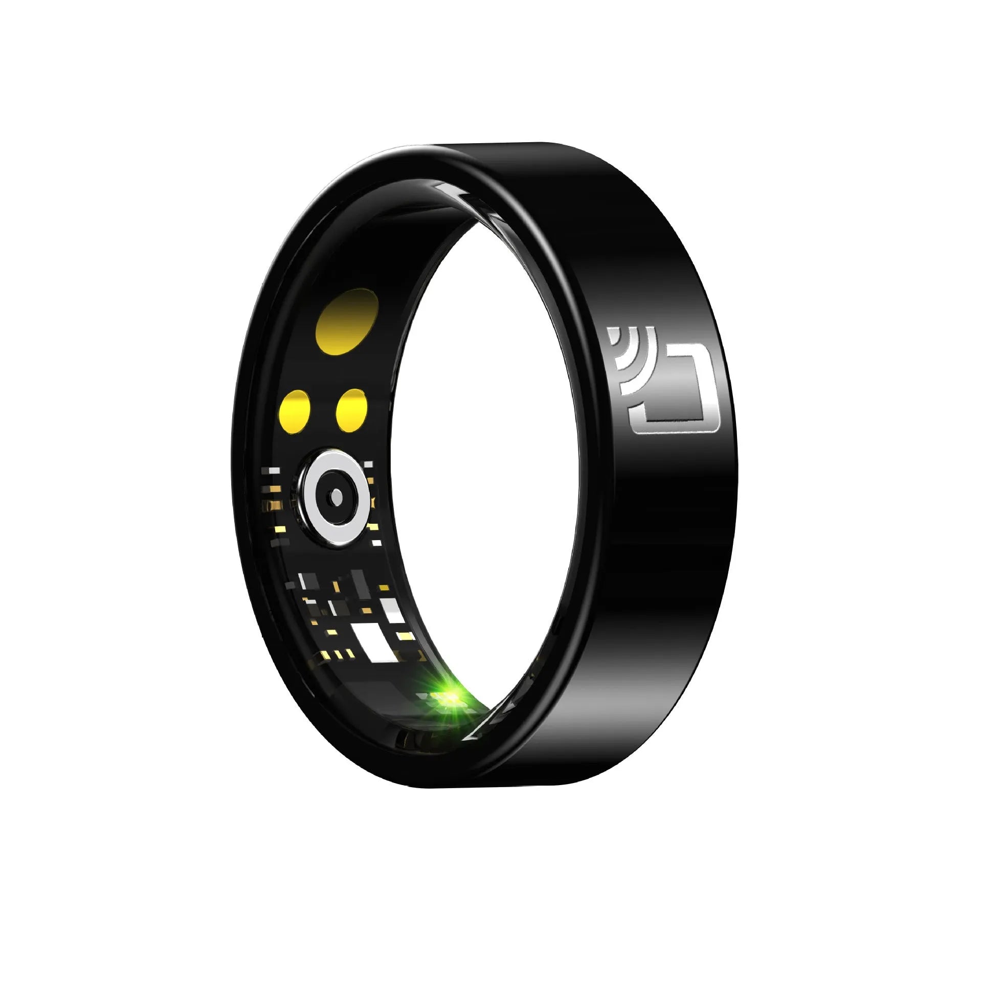 Black ceramic smart ring for heart rate and blood oxygen monitoring with waterproof design