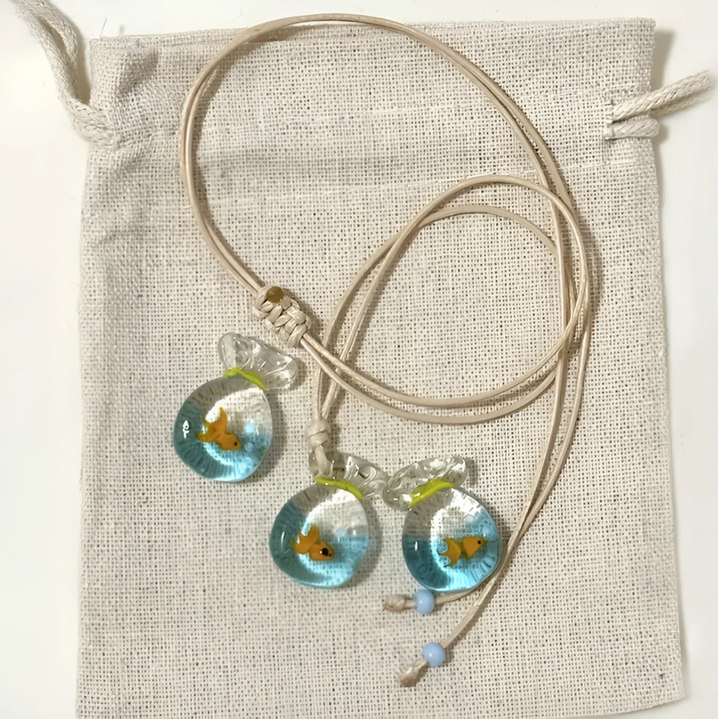 Women's necklace with coloured glaze skirt joker pendant on cotton linen clavicle chain
