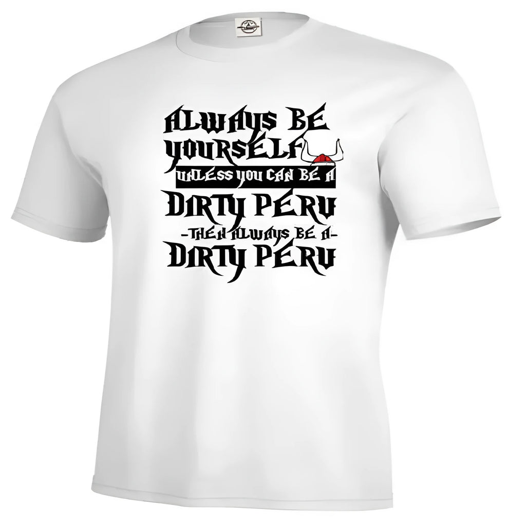 Men's white printed short sleeve t-shirt showing straight fit and casual style