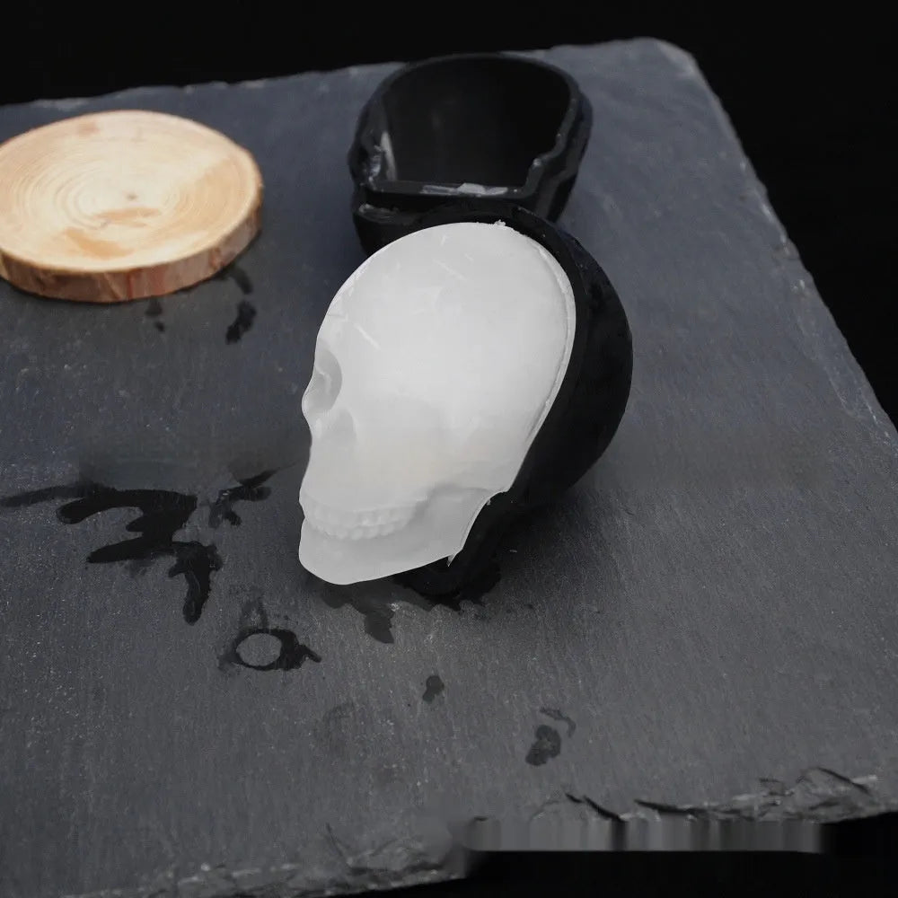 3D Halloween skull ice cube tray in food-grade edible silicon showing detailed skull shapes