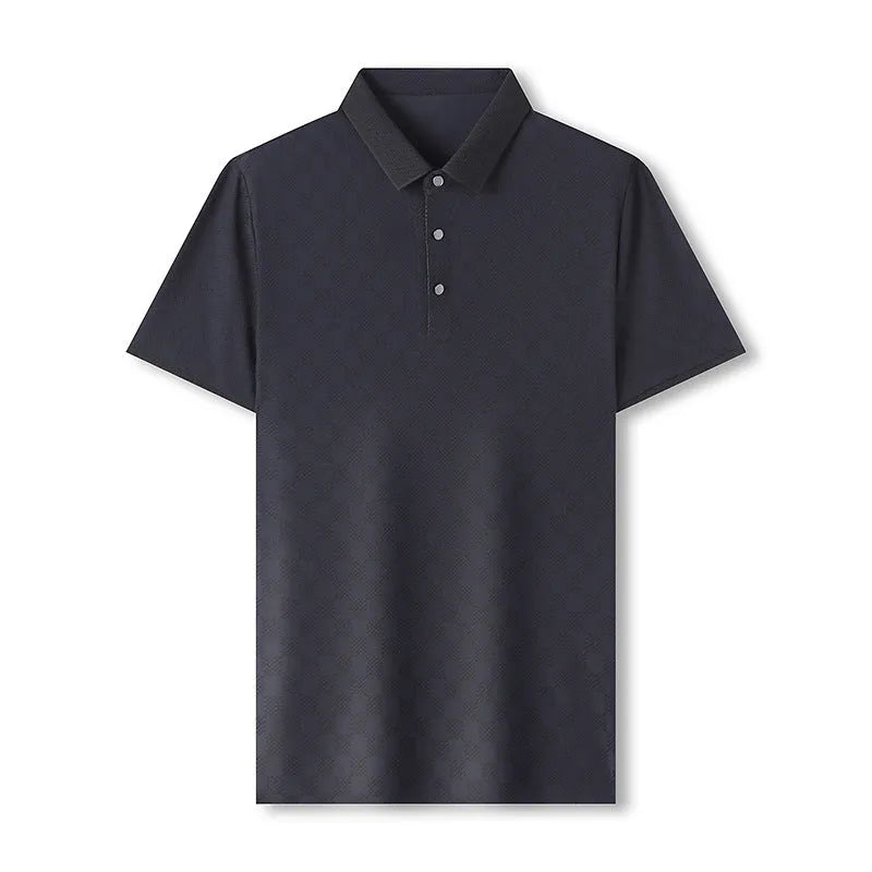 Rhombus thin Ice Silk short sleeve T-shirt in black, showing slit detail and fabric texture.