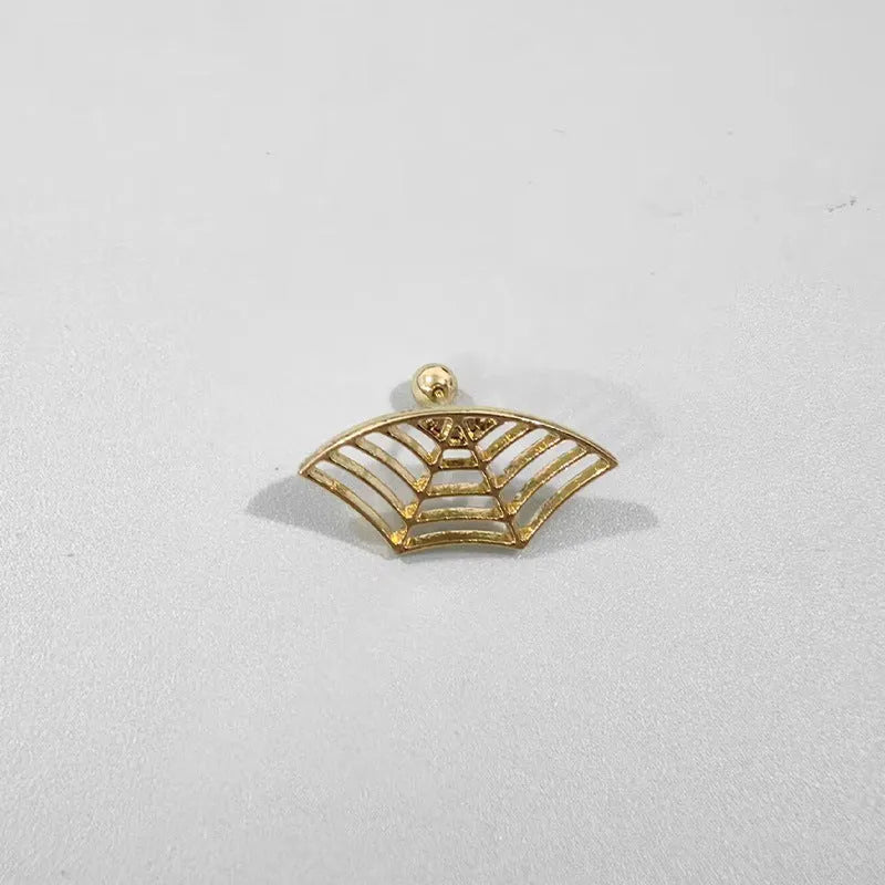 Spider web geometric mesh stud earrings in gold or silver electroplated metal for Halloween jewellery