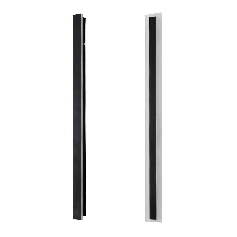 150cm long straight outdoor LED wall light with black wrought iron housing and IP65 waterproof rating.
