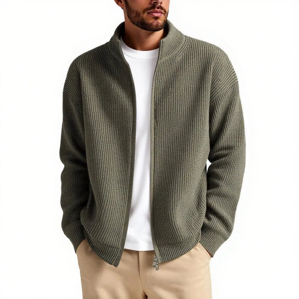 Men's loose fit cardigan sweater coat in chemical fibre blend available in five colours