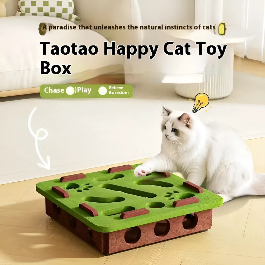 Felt cat toy box 30cm with scratching surface and hiding holes in green brown colour