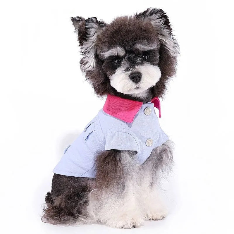 Blue and purple polyester dog vest with traction ring for small breeds in summer