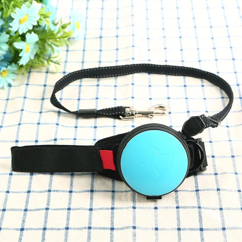 Retractable dog leash with extended nylon cord in vibrant orange colour, showing handle and explosion-proof design.