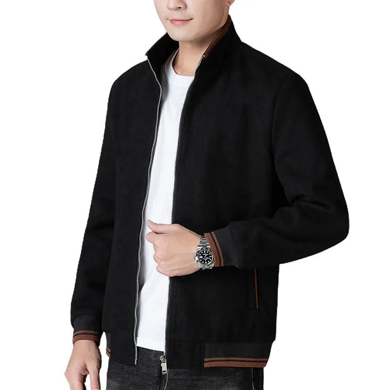 Men's grey fleece jacket with stick pocket and long sleeves for autumn casual wear