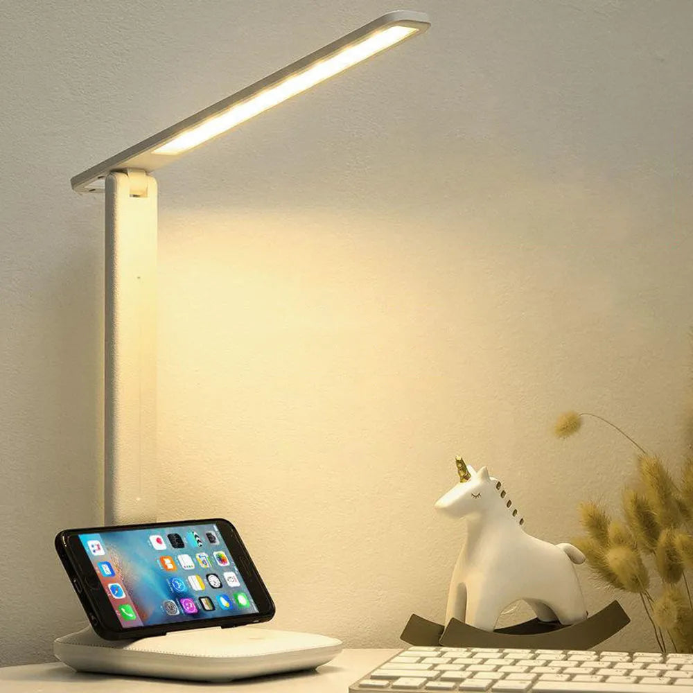 White touch-control bedside lamp with dimming settings for a child's bedroom