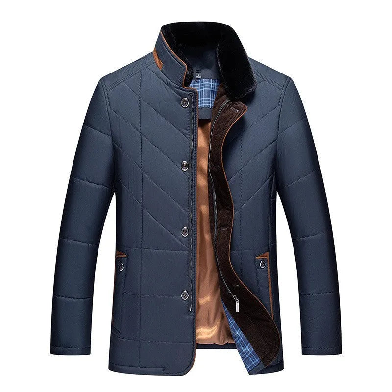 Men's solid colour winter coat with side seam pockets in dark blue, wine red or dark green