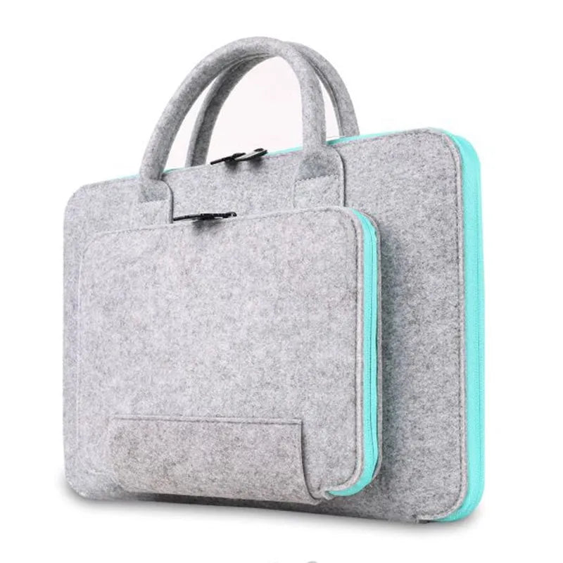Fashion felt laptop bag in dark gray with pink zipper, 28x38cm size for 14 inch laptops