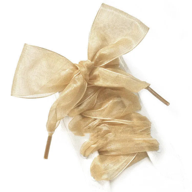 Wide transparent lace shoelaces in multiple solid colours showing 4cm width and length.