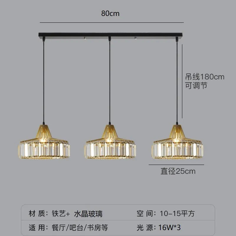 Modern crystal ceiling pendant lamp with LED lighting in gold finish showing crystal decorative elements