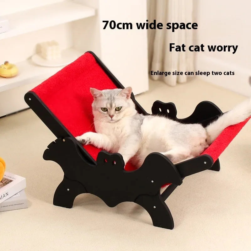 Black and red Halloween style wooden cat recliner lounge chair for indoor pet use