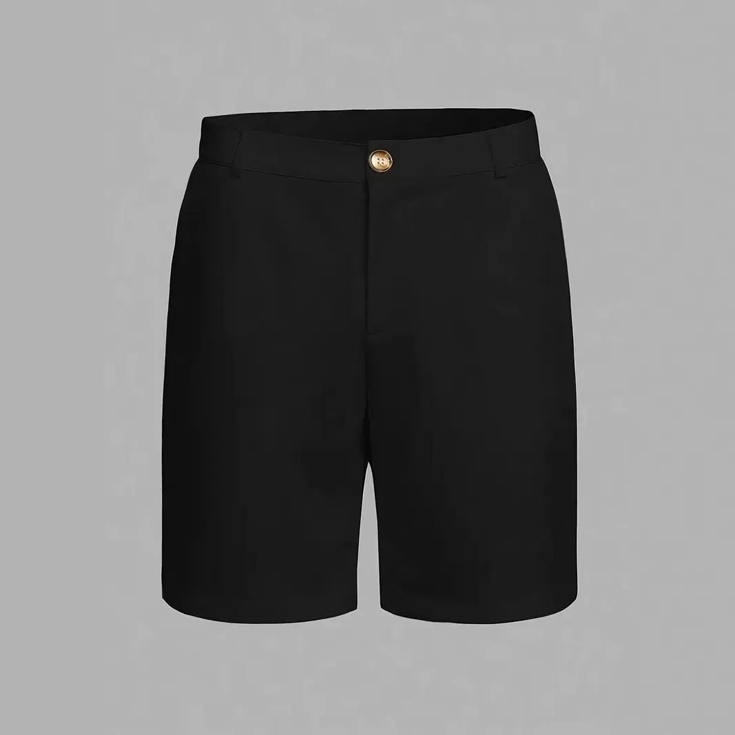 Men's straight-leg cotton blend shorts in black with micro-elastic construction for casual sports wear