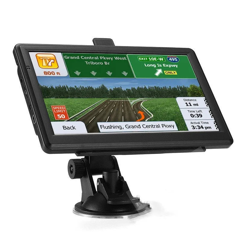 7-inch portable car GPS navigation device with touch screen on dashboard bracket